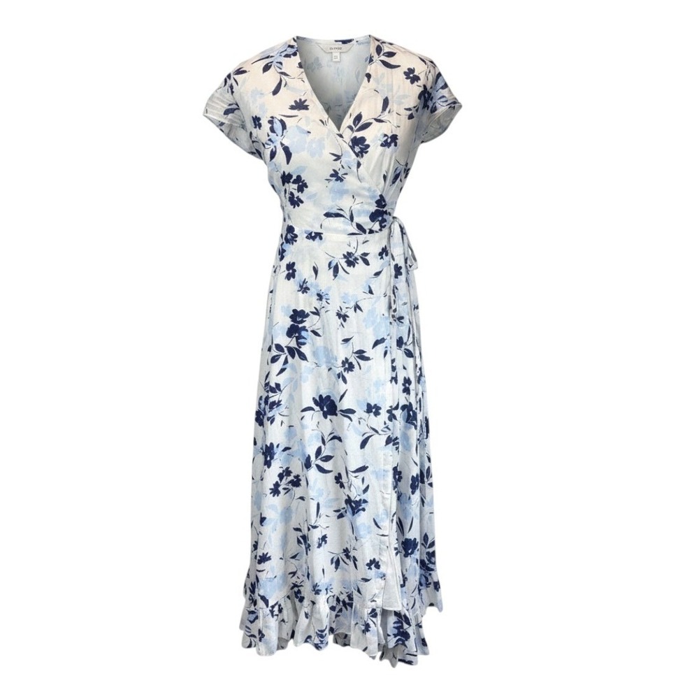 Polo Ralph Lauren Wrap Dress White Floral Midi White Flowy Cotton Cottagecore 10